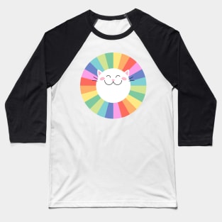 Happy Smiley Cat on Colorful Rainbow Baseball T-Shirt